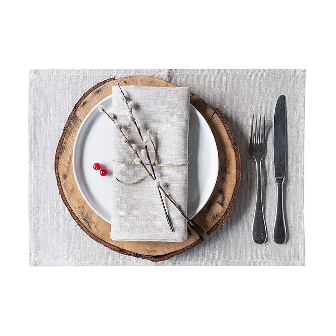Varvara Home 4-er Pack Leinen Platzsets/ Tischsets Lesna 50x35 cm (Helles Natural)