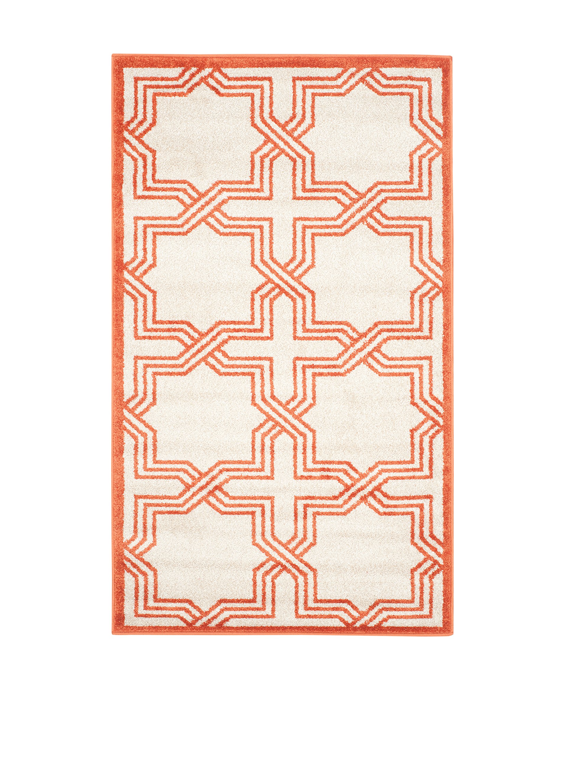 Safavieh Geometric Indoor/Outdoor Woven Rectangle Area Rug, Amherst Collection, AMT413, in Ivory / Orange, 76 X 122 cm for Garden, Patio or Any Outdoor Space