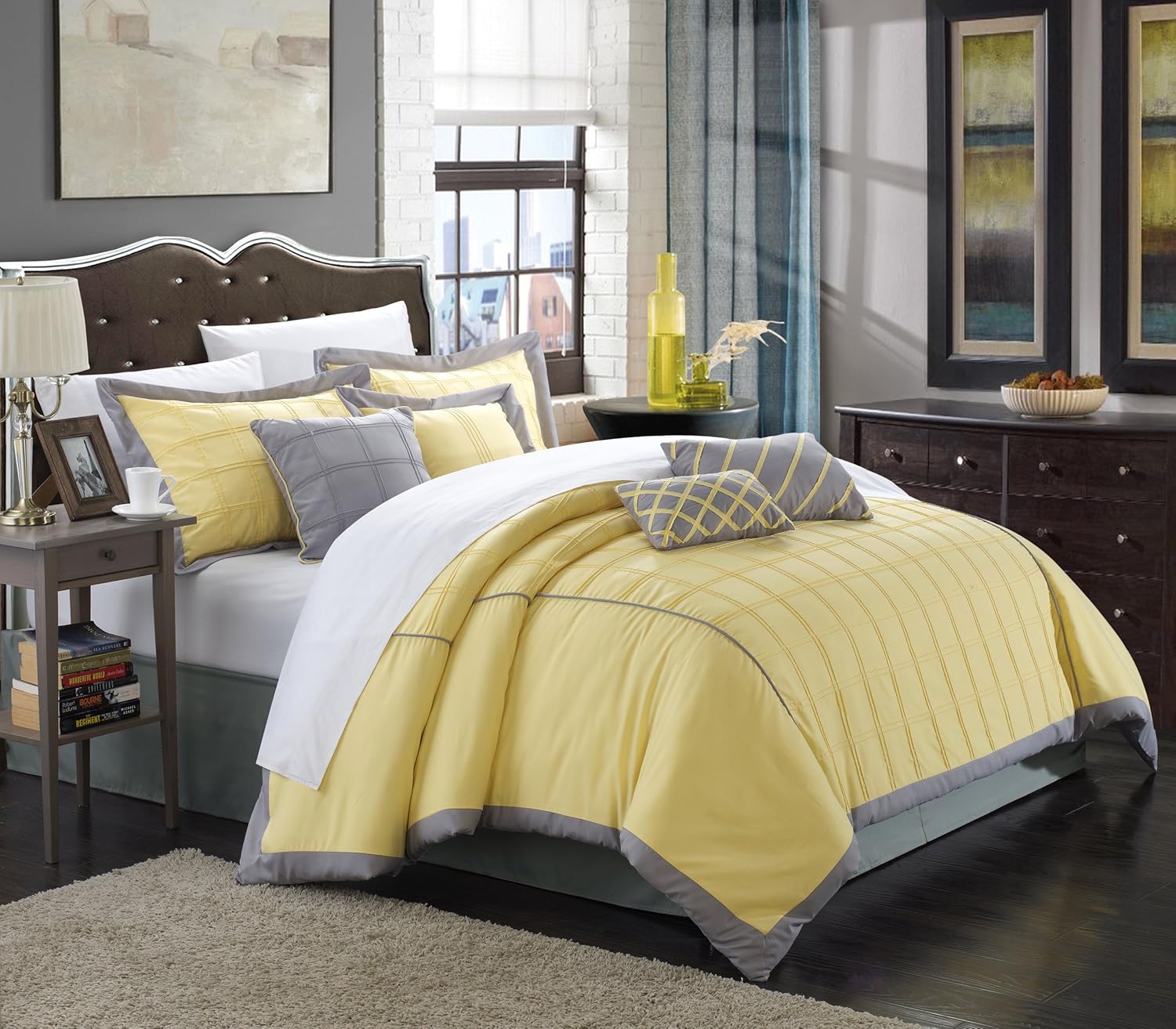 Amazon Com Chic Home 8 Piece Rhodes Pintuck Color Block Comforter