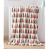 Elegant Comfort Luxury Velvet Super Soft Christmas Prints Fleece Blanket-Holiday Theme Home Décor Fuzzy Warm and Cozy Throws for Winter Bedding, Couch and Gift, 50 x 60 inch, Ivory Christmas Tree