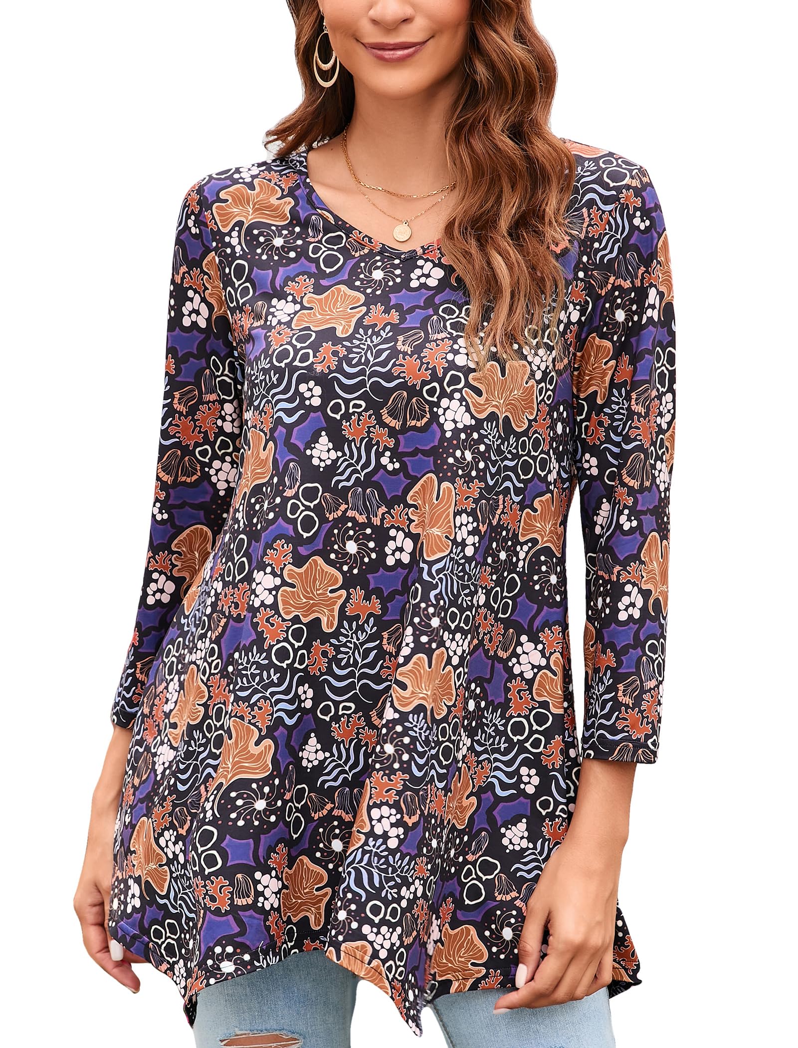 ENMAIN Womens Tunic Tops Plus Size 3/4 Sleeve Tunics Casual Dressy ...