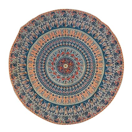 Sovereigns Cotton Mandala Indian Ethnic Hanging Wall Tapestry Throw Round Mat (Blue, 50-inch Diameter)