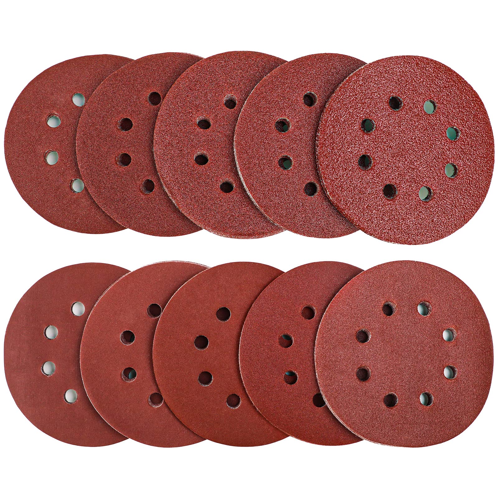 100Pcs Sanding Discs Pads, AUGOLA Hook and Loop 40 60 80 100 120 150 180 240 320 400 Mixed Grits 125mm Sandpaper Sheet for Random Orbital Sander, 8-Holes