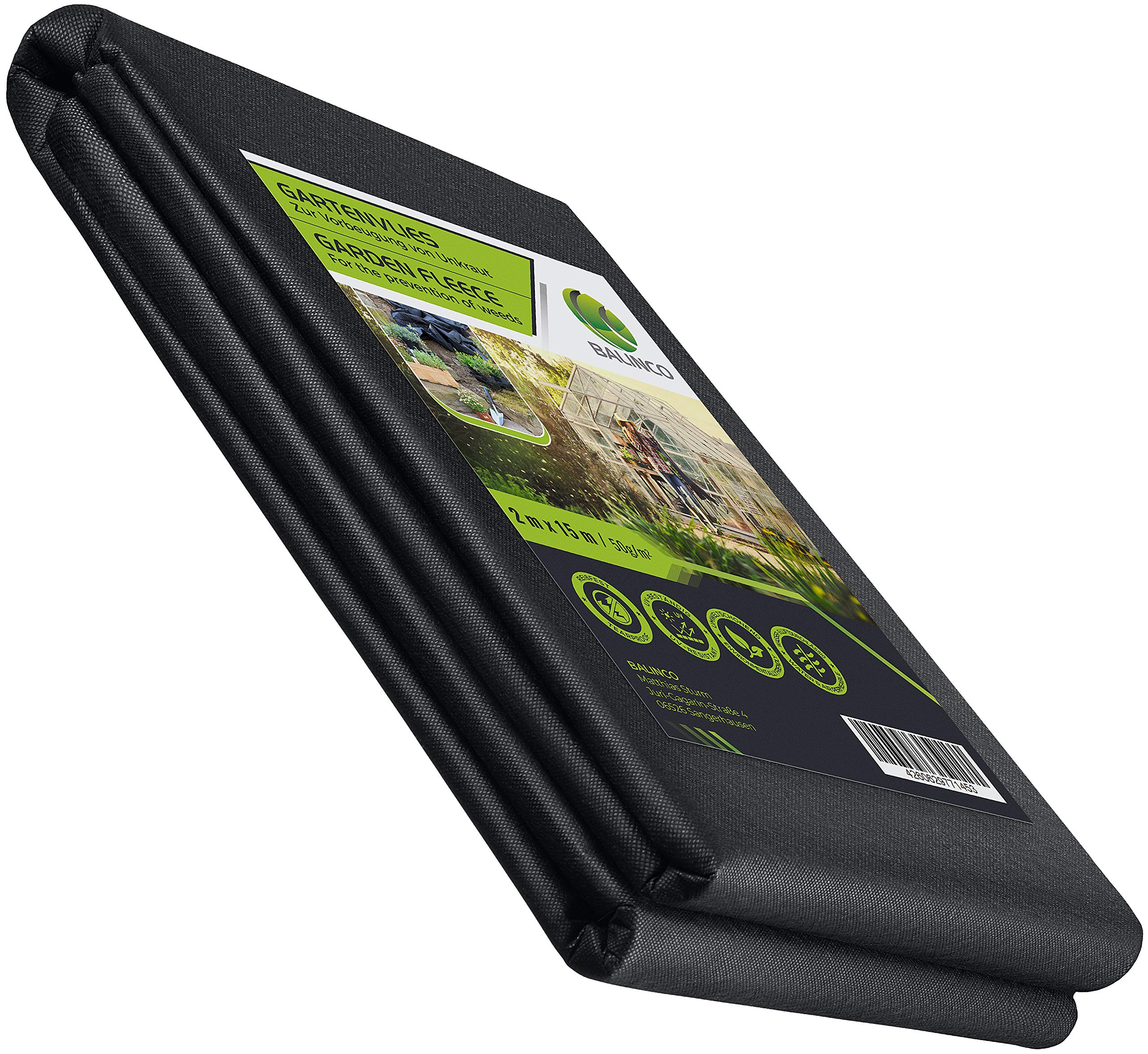 Balinco Weed fleece 50g/m² | Weed foil | Garden fleece against weeds - tear-resistant, water-permeable & high UV stabilisation (30m² (15m x 2m))