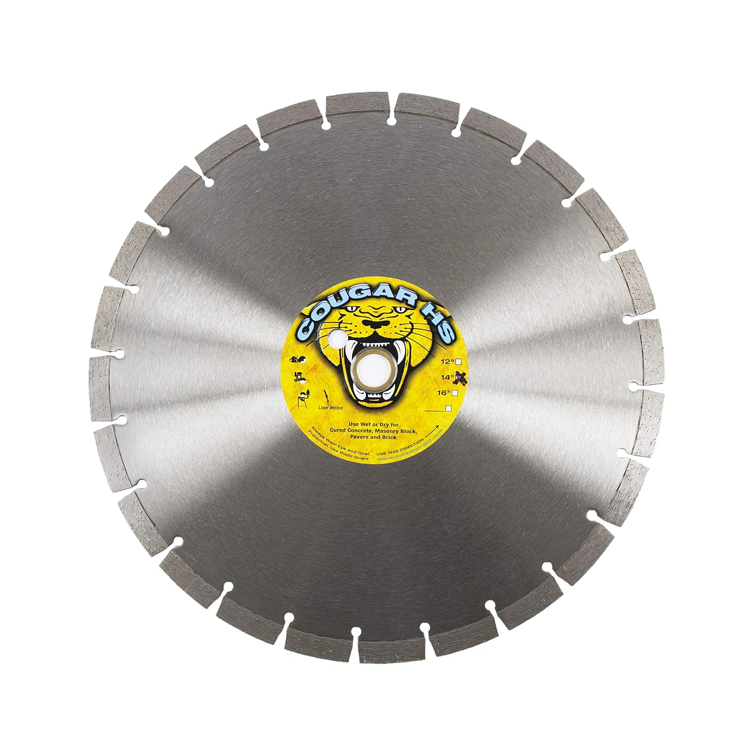 Cougar HS 14-inch (14") X .125 X 1"-20MM Wet/Dry Diamond Blade for Concrete, Masonry, Stone, Pavers and Similar Materials