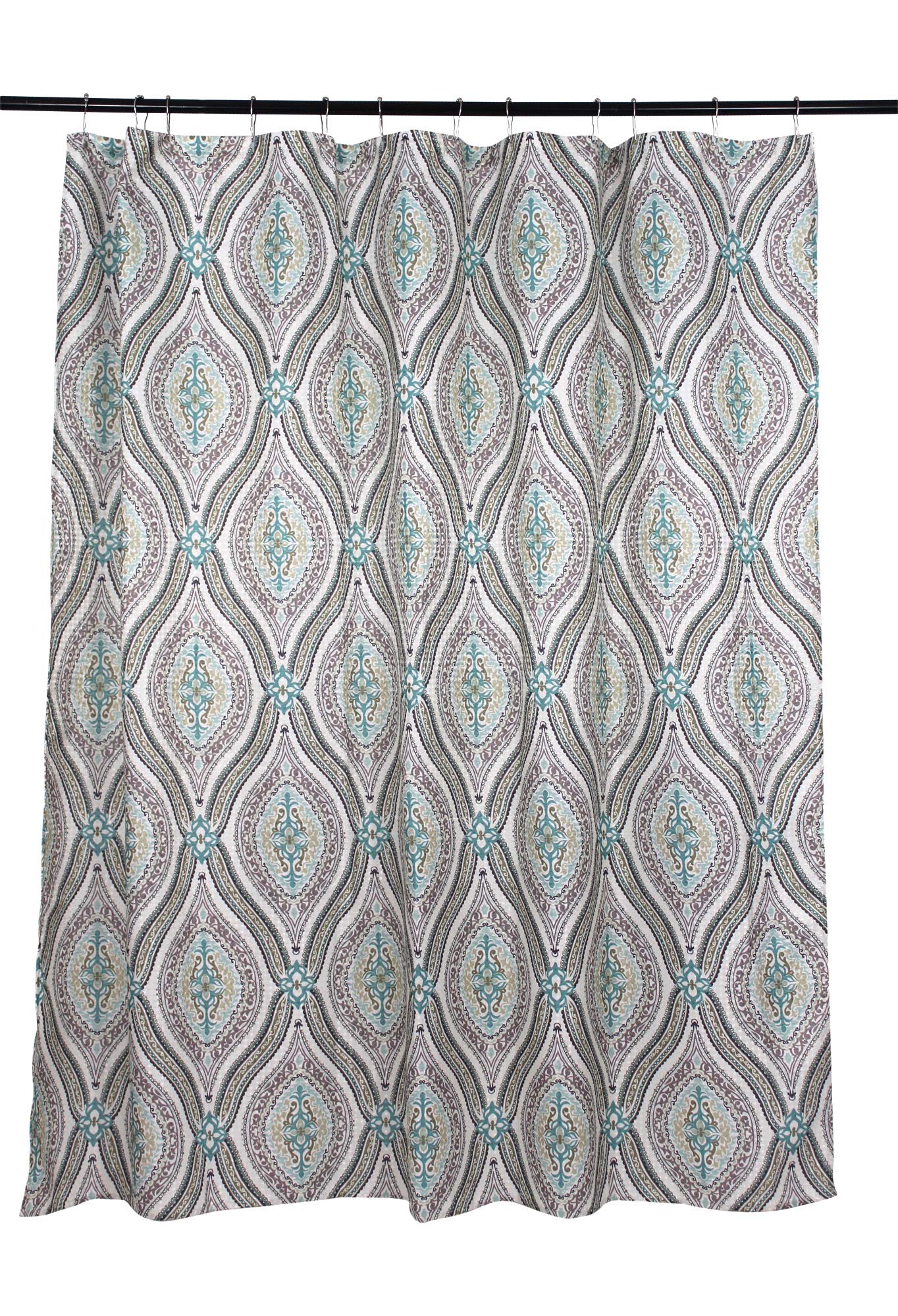 Elegant Blue Brown Neutrals Fabric Shower Curtain Teardrop Paisley