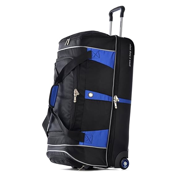Olympia 30 Inch Drop Bottom Rolling Duffel, Black/Blue