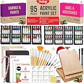 Chalkola 95 Pcs Acrylic Painting Kit for Adults | 64 Acrylic Paint Set, Wood Tabletop Easel, Canvas, Art Brushes, Palette, Knife - Professional Canvas Painting Supplies for Artists, Kids & Beginners