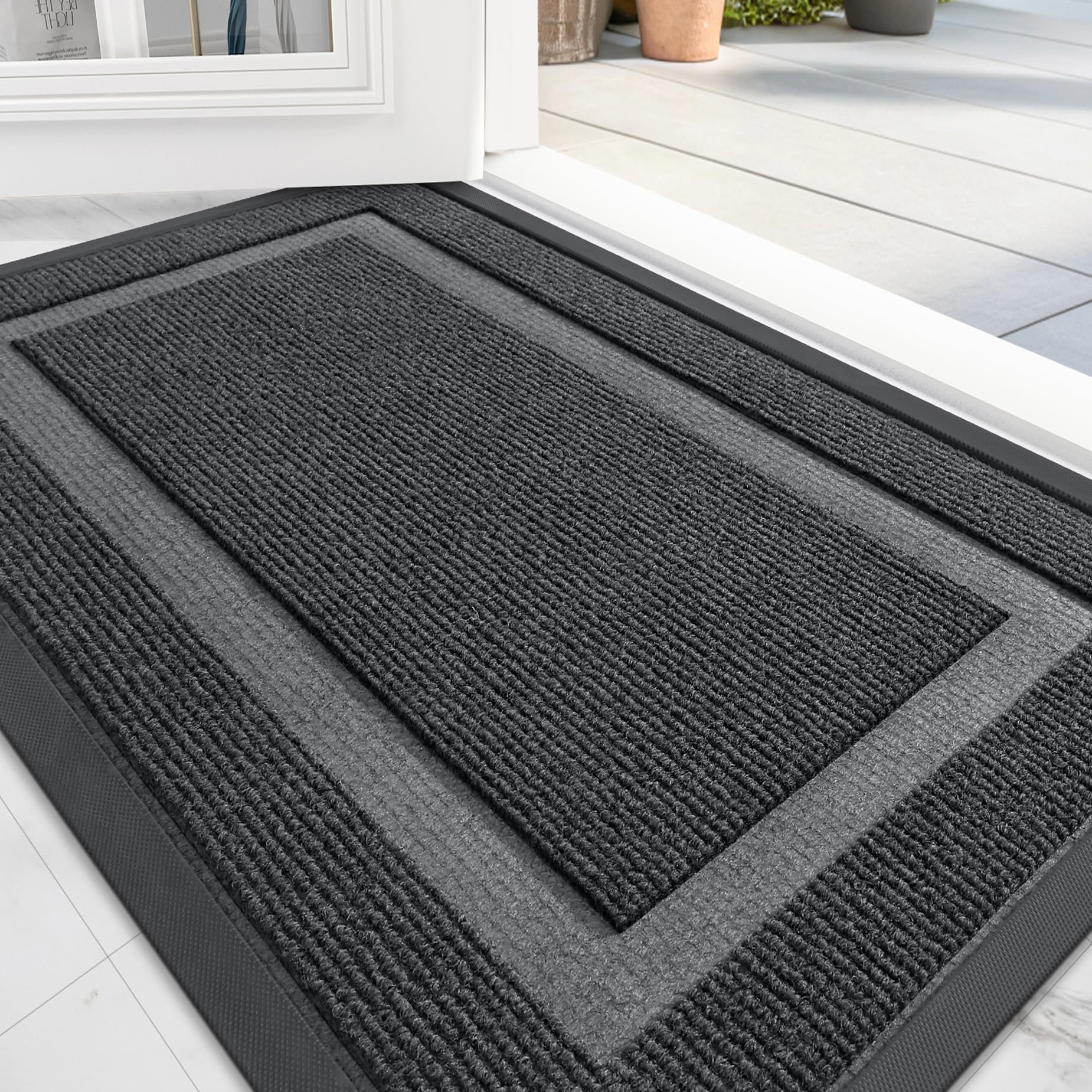 Photo 1 of OLANLY Front Door Mat Indoor Outdoor Entrance, Waterproof All-Season, All-Weather Doormat, Sturdy Natural Rubber, Fade Resistant, Low Profile, Easy Clean Patio Porch Entryway Mat, 29.5x17, Grey