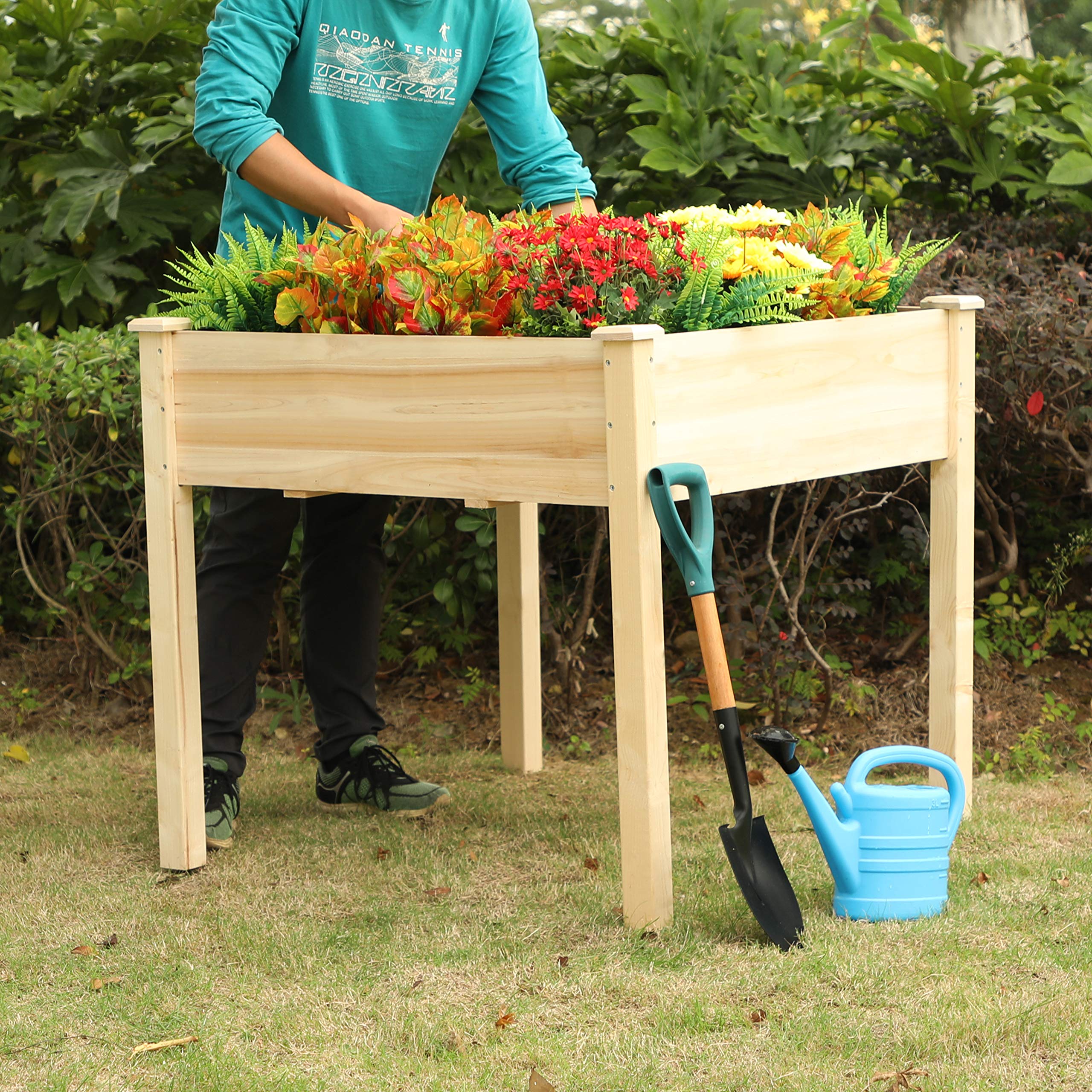 PHI VILLA Raised Garden Bed Elevated Planter Box For