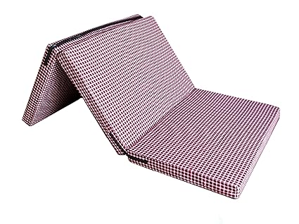 Loop Linens 3 Fold Single Bed Size Epe Foam Mattress (72x35x3 Inches, Red Checkered)