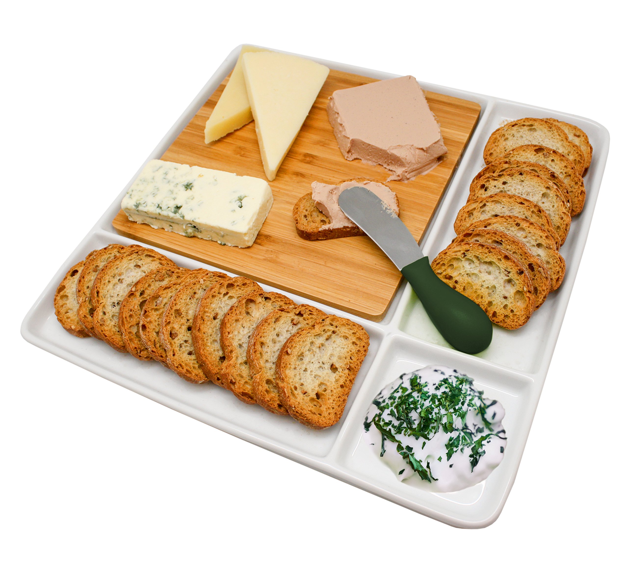 Nerthus FIH 336 Porcelain snacks plate with bamboo cutting bord