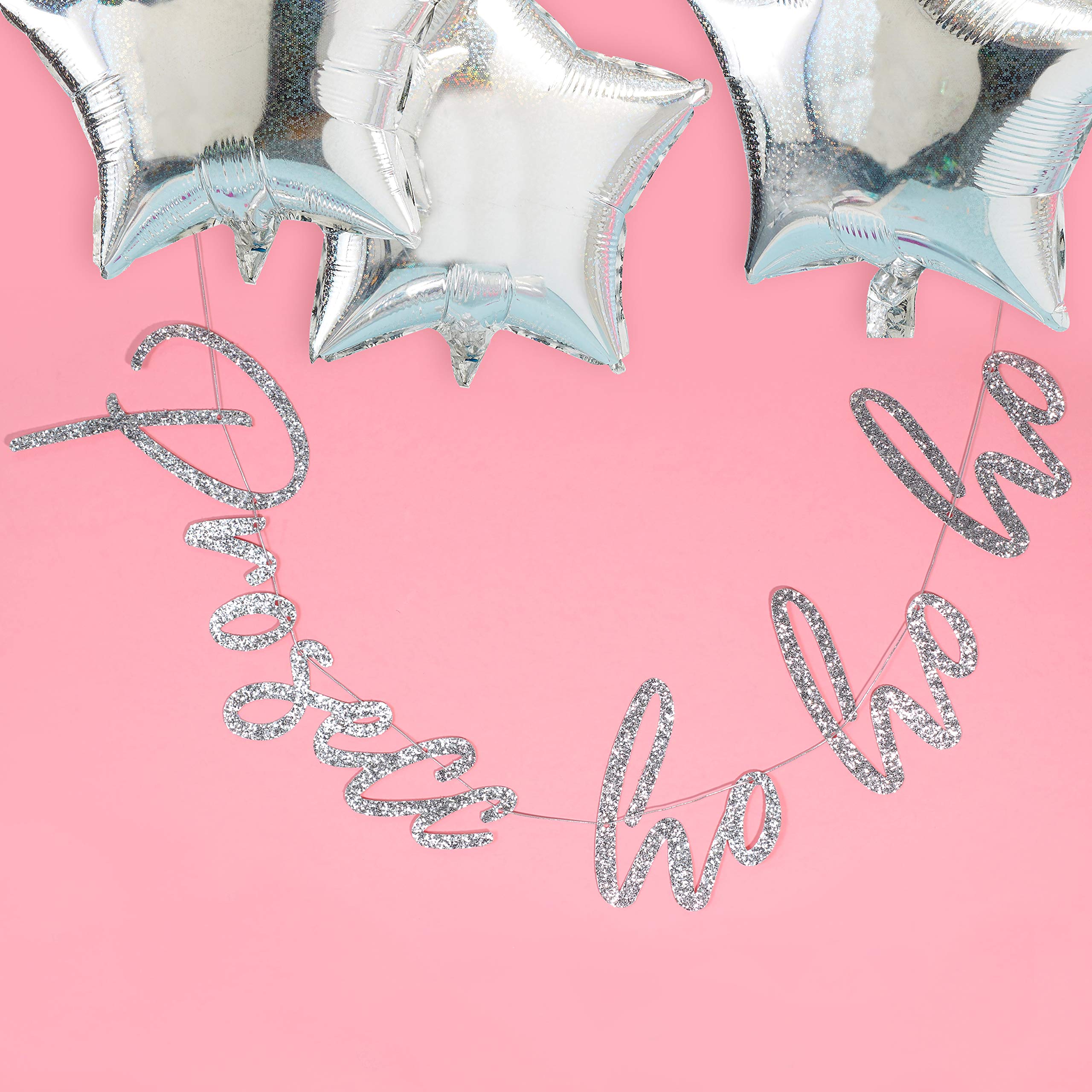 Ginger Ray Silver Glitter Prosecco Ho Ho Backdrop Bunting Banner Party Decorations - Jolly Vibes
