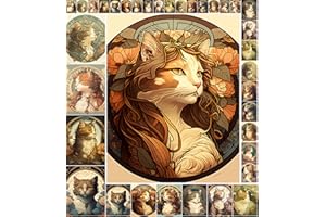 Decoupage Paper Pack (35 Sheets 6"x8") Art Nouveau Cat Portraits FLONZ Vintage Pictures Reprint Cards for Decoupage, Craft and Scrapbooking