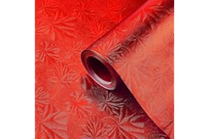 Jecery Embossed Floral Foil Paper Metallic Wrapping Paper Colored Foil Sheets for Crafts Scrapbook Florist Cake Board Cake Drums Gift Wrapping, 15.7 Inch 46 Ft (Red)