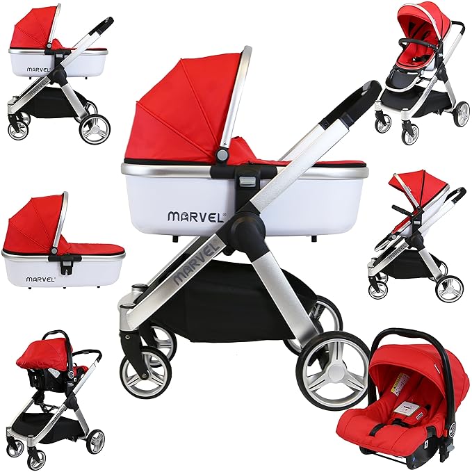 iSafe Marvel 3in1 Travel System Includes Car Sea & Carrycot (Red Pearl