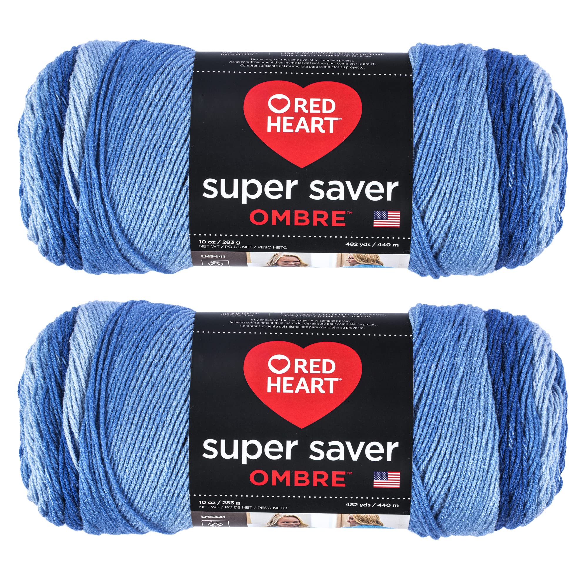 Red Heart Super Saver Jumbo True Blue Ombre Yarn - 2 Pack of 283g/10oz - Acrylic - 4 Medium (Worsted) - 482 Yards - Knitting/Crochet — image 1