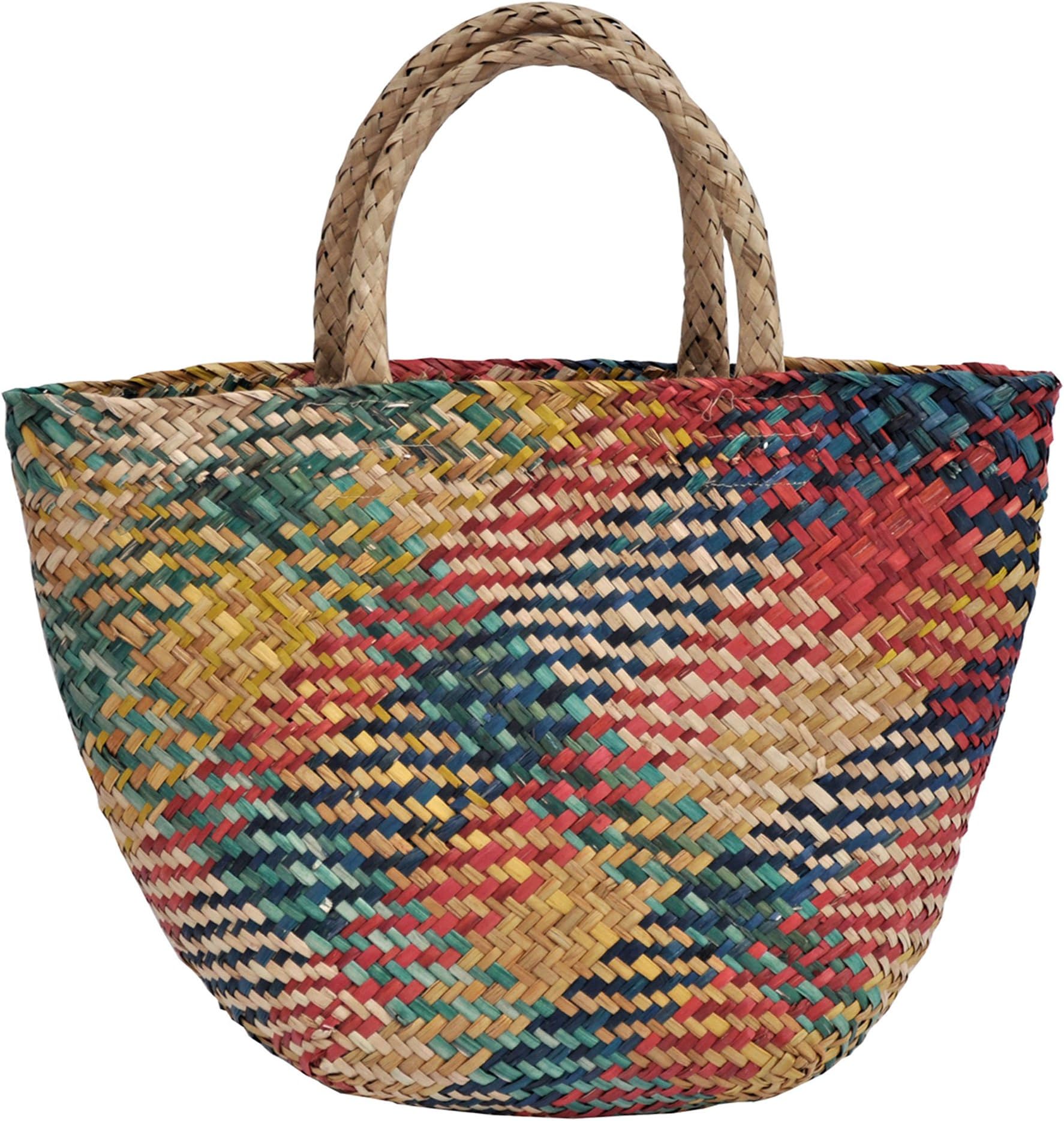 Colourful Seagrass Wicker Shopping Basket - Medium