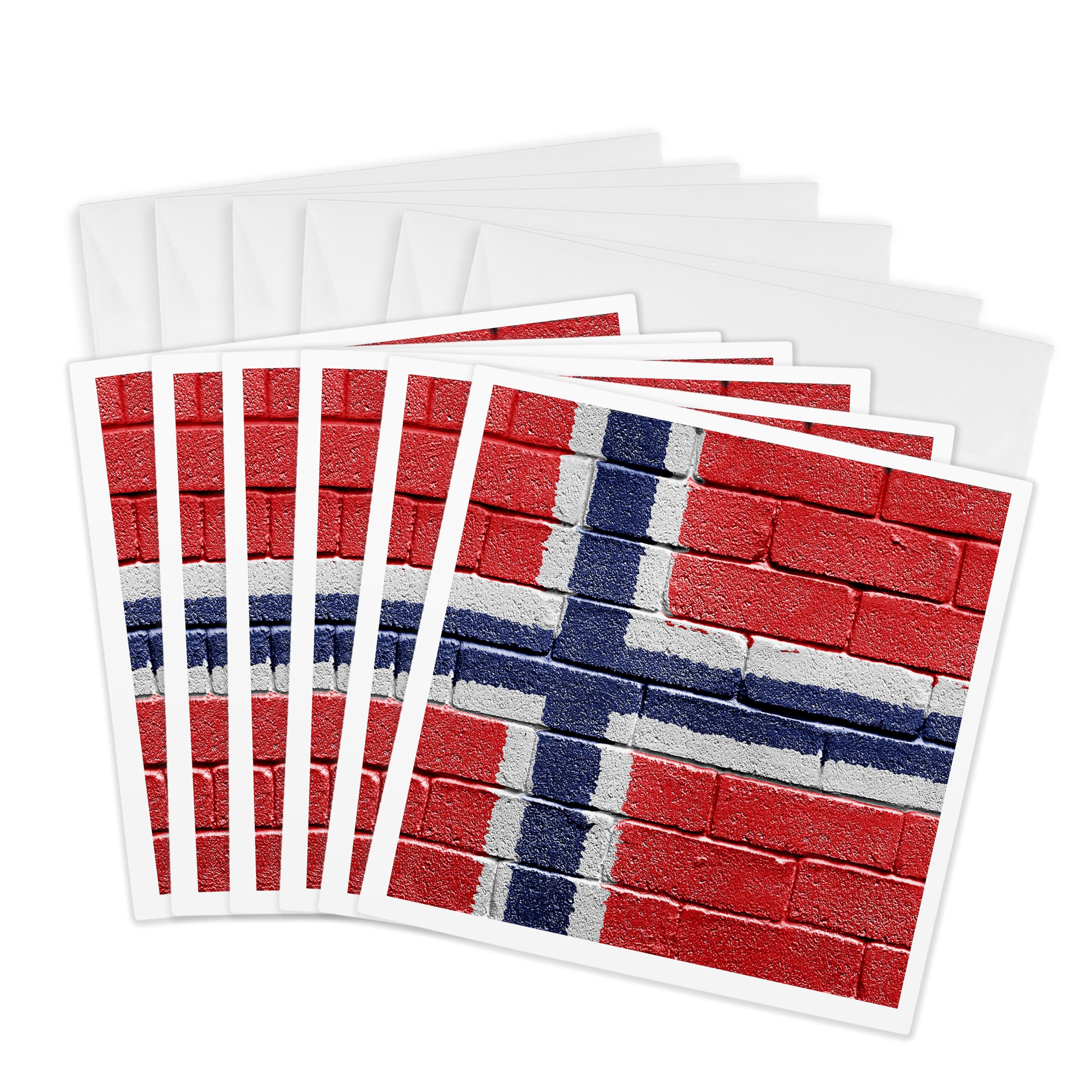 3dRose gc_156959_1 6 x 6-Inch National Flag of Norway Painted Onto a Brick Wall Norwegian Greeting Card (Pack of 6)