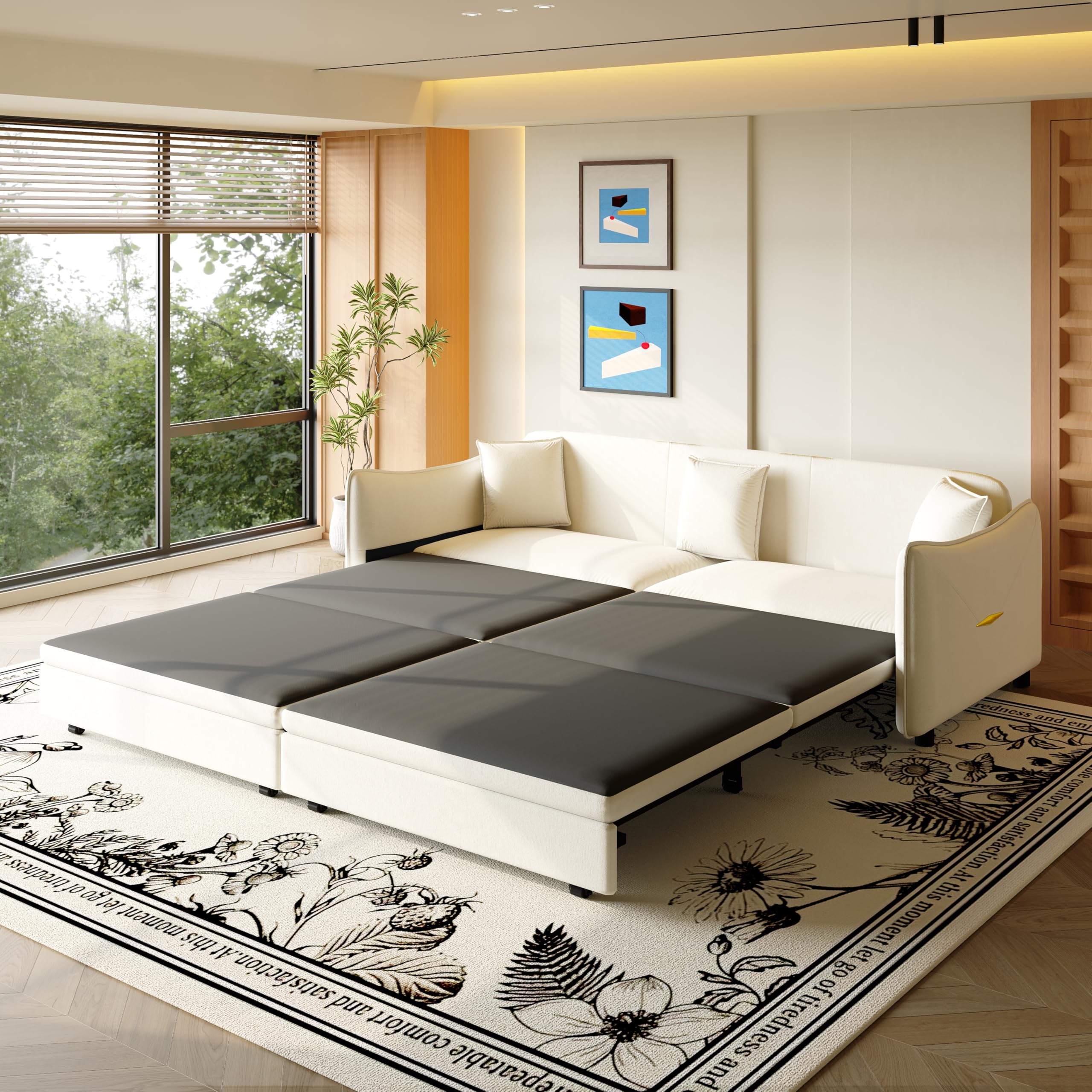 Photo 1 of KEIKI 81.9" King Pull Out Sofa Bed, 3-in-1 Convertible Sleeper Sofa for Small Spaces, Modern Velvet 3-Seater Couch with Golden Accents, Space-Saving Solution for Apartments and Living Rooms