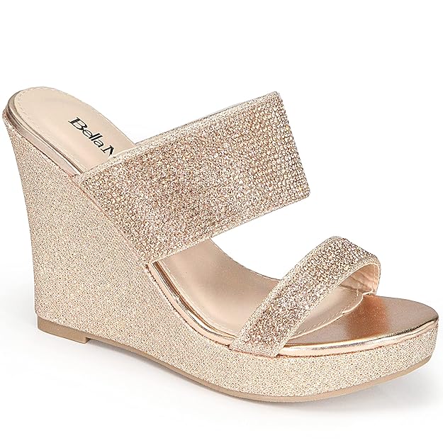 Buy Bella Marie Santo Women's Rhinestone Wedge Sandal Rose Gold Band 7