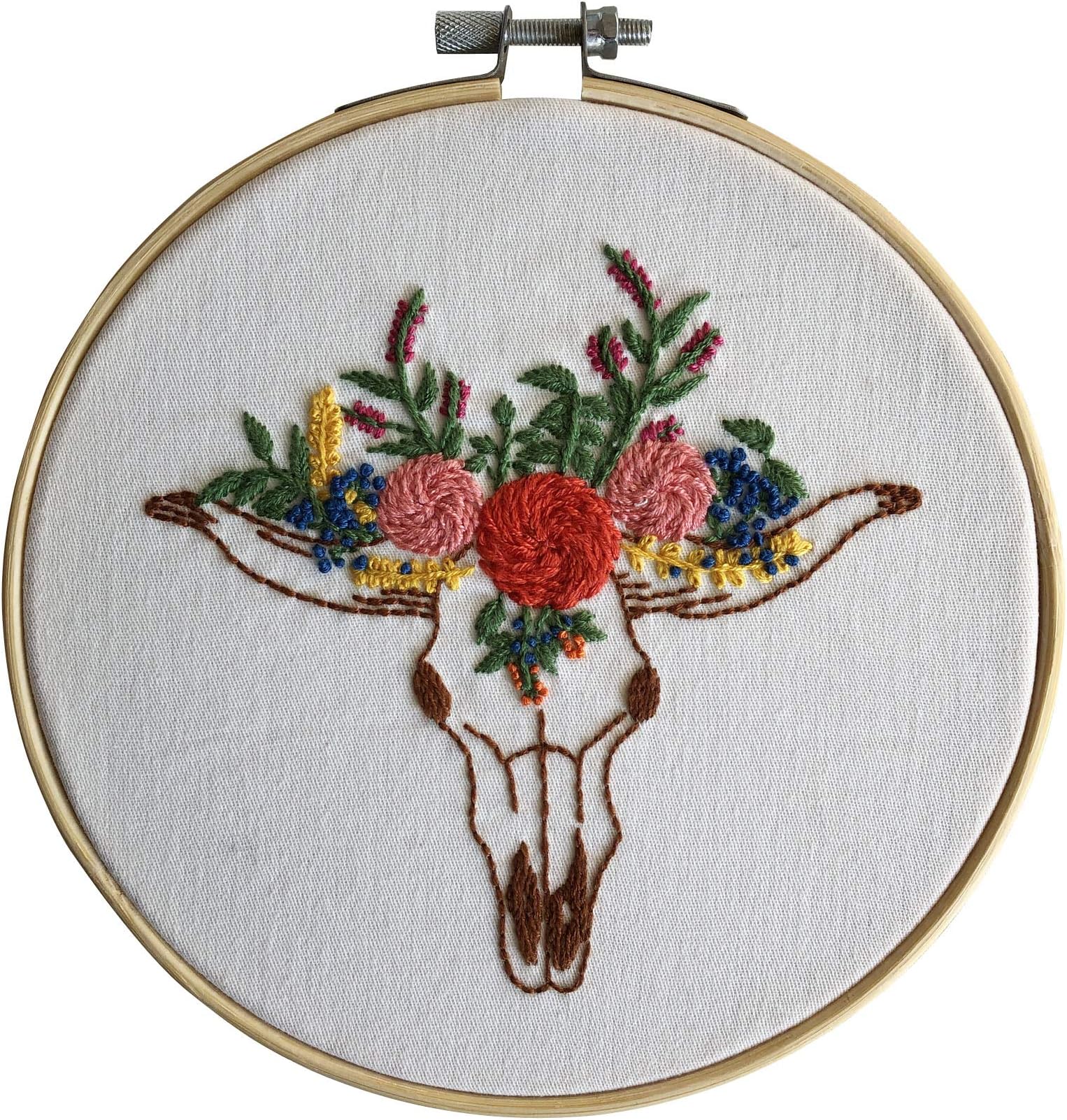 Lovedfull Full Set of Hand-Made Embroidery Starter Kit, Embroidery Kit, Including Embroidery Cloth with Pattern on Fabric, Embroidery Hoop, Color Threads and Tools Kit