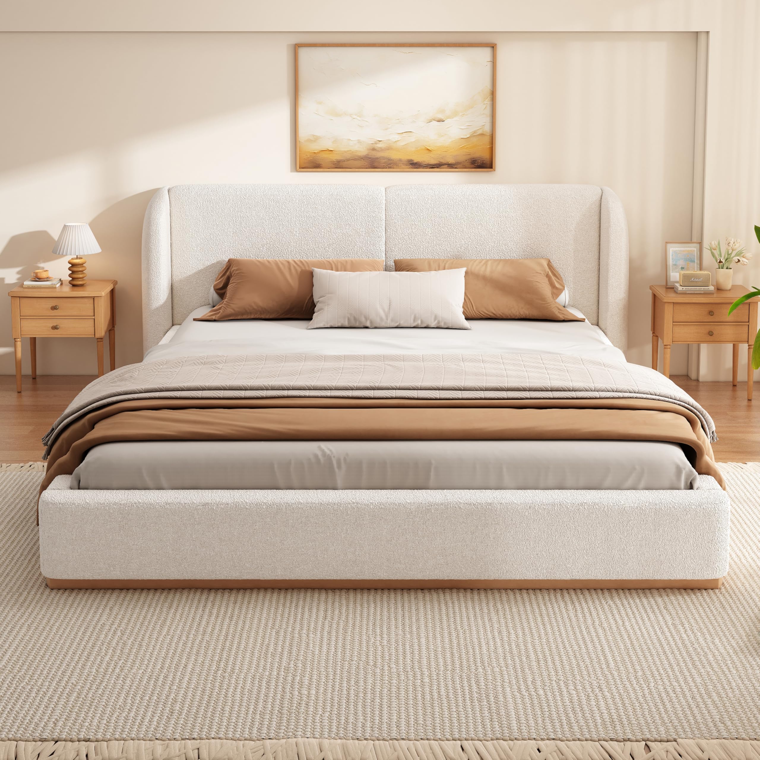 Photo 1 of ***Missing hardware ***
Christopher Knight Home Danet Boucle Upholstered King Size Bed Frame with Wingback Headboard, Modern King Bed Frame and Headboard, Wooden Slats Support, Easy Assembly, No Box Spring Needed, White
