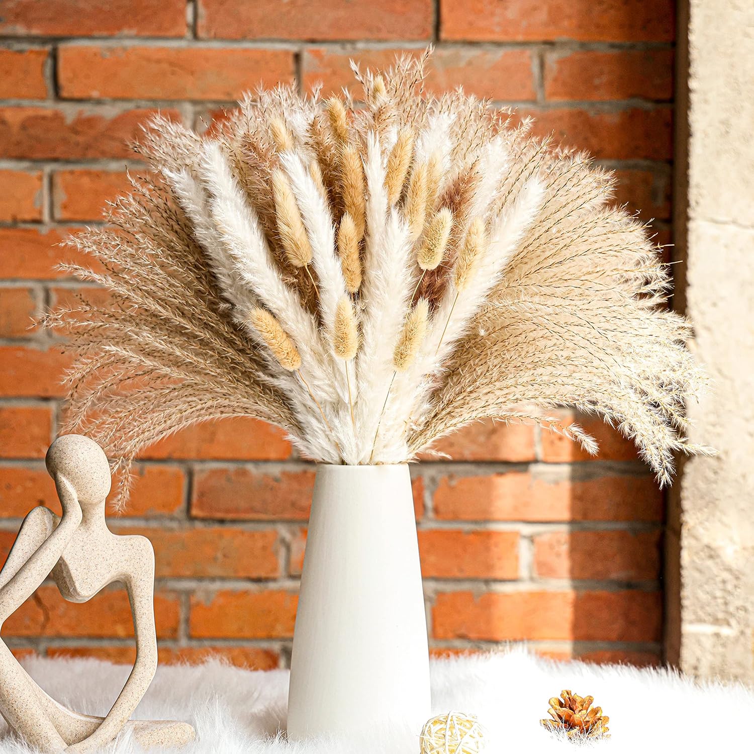 Dried & Preserved Flora - Der Rose 100 pcs 17 Inches Dried Pampas Grass for Boho Bathroom Bedroom Kitchen Living Room Office Home Room Fall Decor Aesthetic