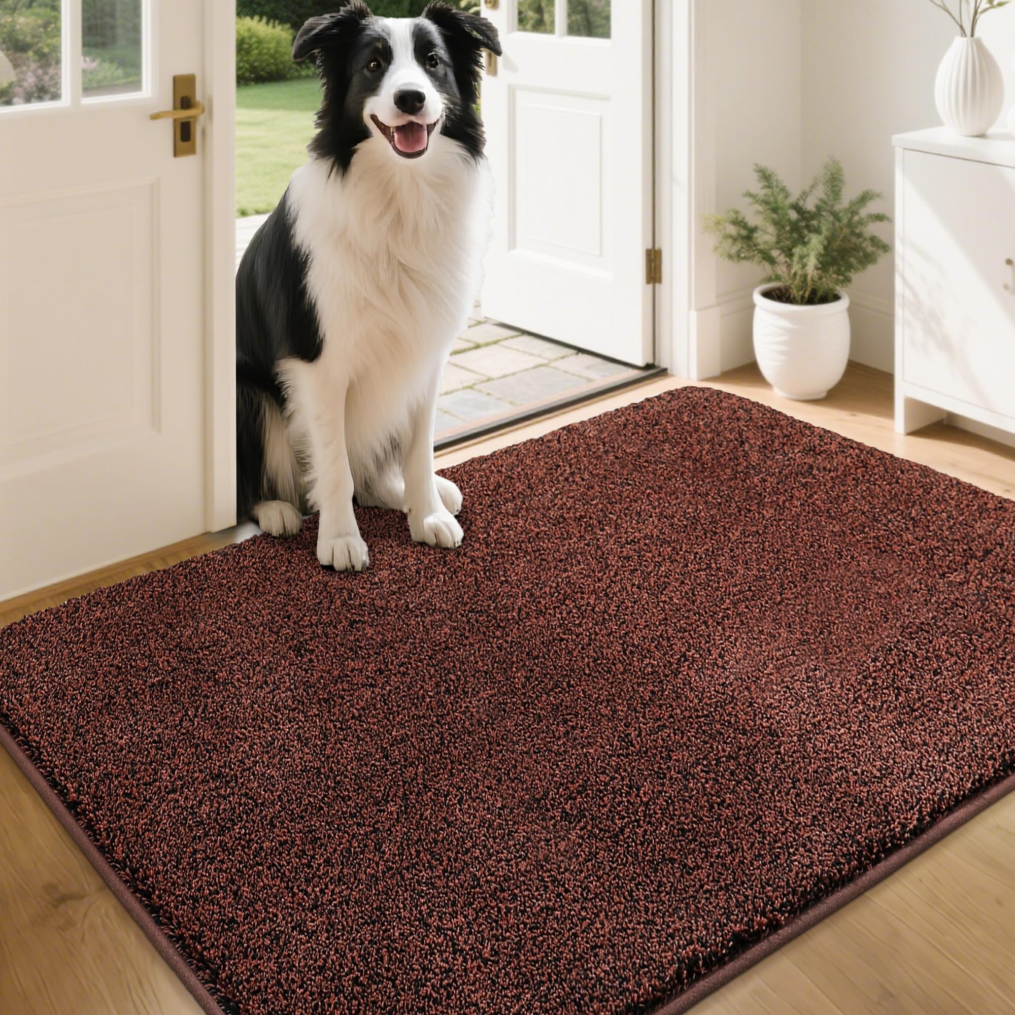 COSY HOMEER Nonslip Door Mats Indoor, 80x120cm Washable Dirt Trapper Welcome Front Doormat for Entryway Room Hallway, Absorbent Indoor Floor Mat for Muddy Shoes & Pets and Dogs, Brown