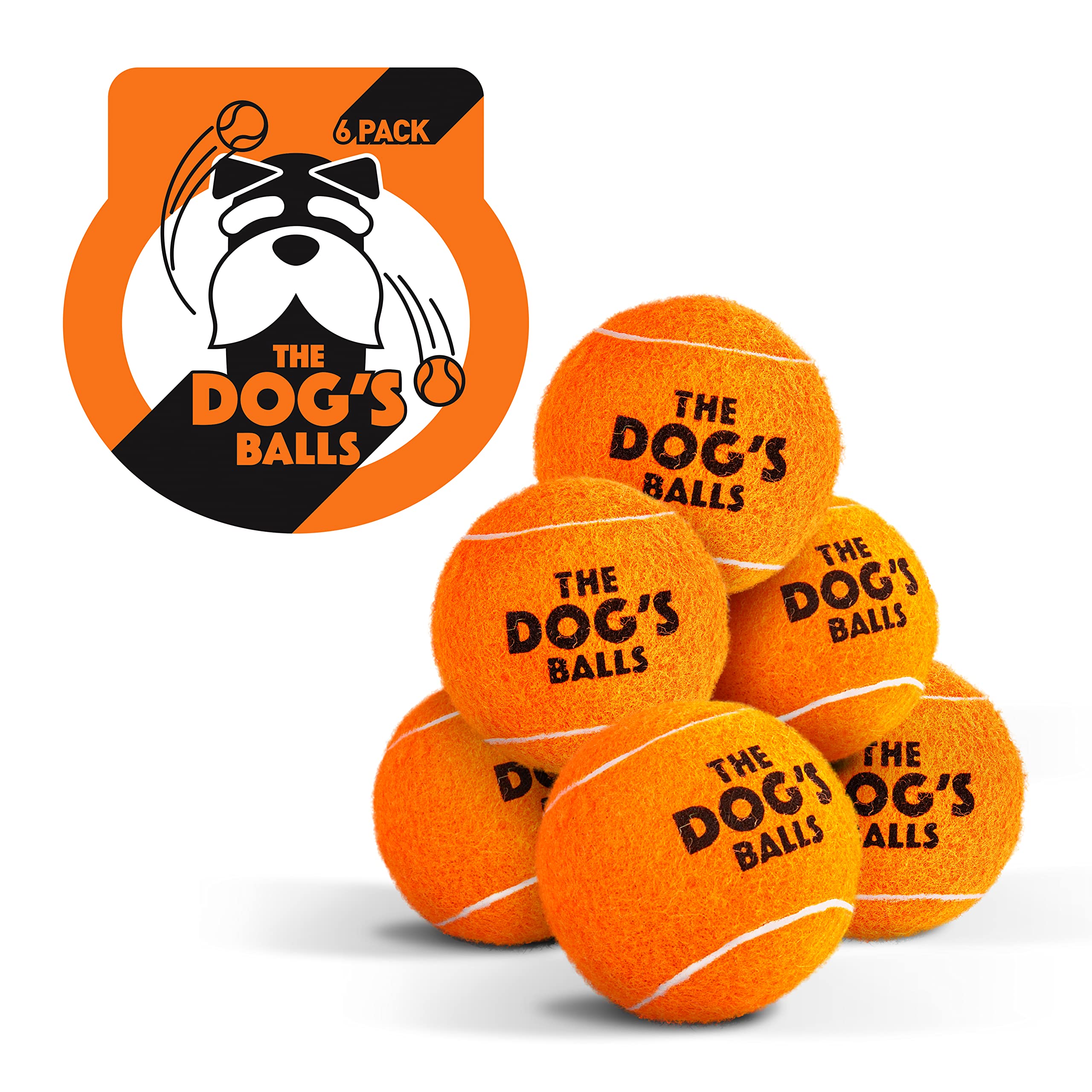 The Dog's Balls – Dog Tennis Balls, Orange, Medium, 6‑Pack - Non-Abrasive Felt Fetch Balls, Tough Rubber Core, Float in Water