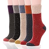 EBMORE 5 Pairs Women Merino Wool Boot Socks Warm Thermal Winter Thick Hiking Cozy Cabin Crew Comfy Socks for Ladies