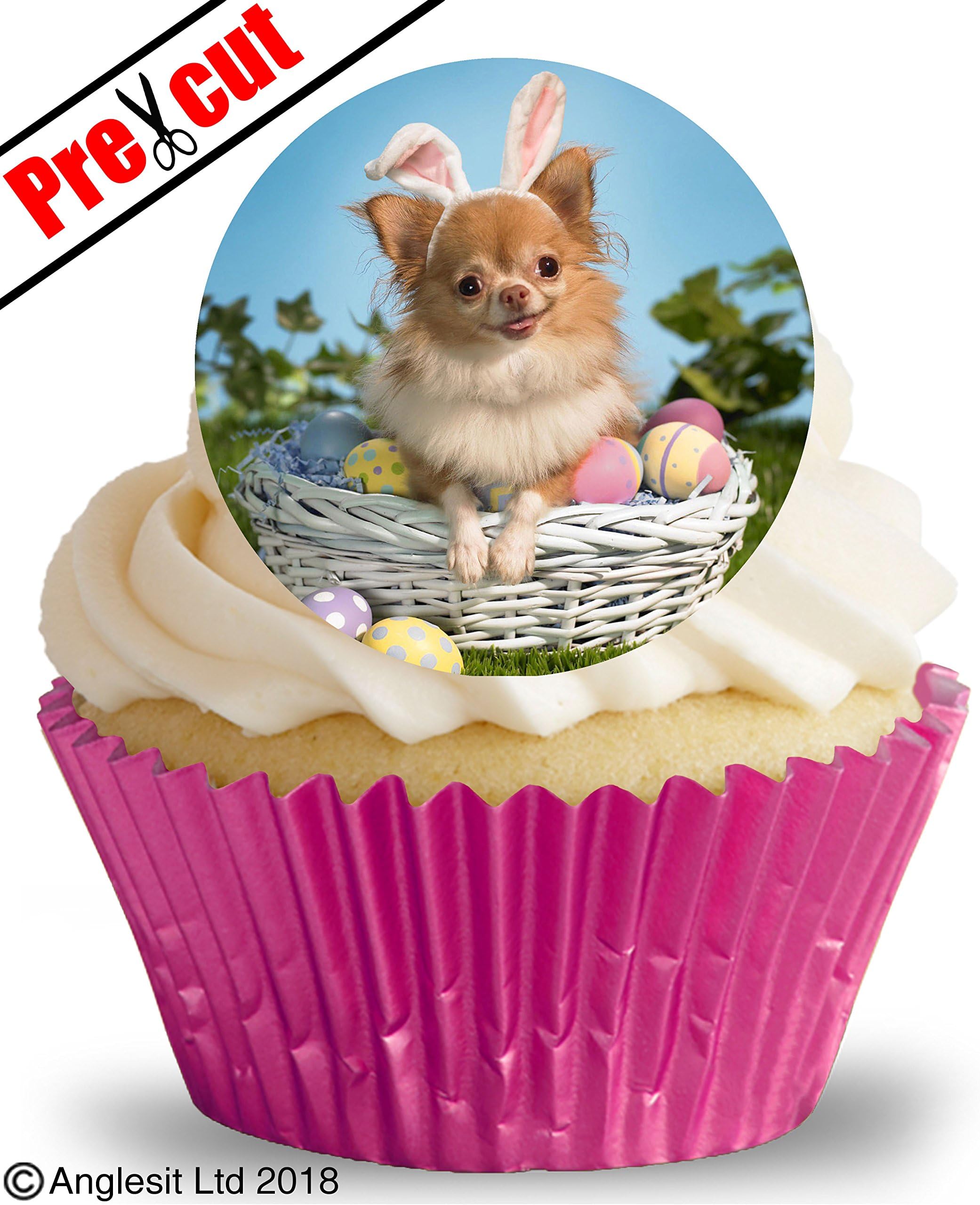 12 X PRE-CUT CUTE EASTER CHIHUAHUA E X.a EDIBLE RICE / WAFER PAPER CUPCAKE CAKE DESSERT TOPPERS SPRING PARTY DECORATIONS