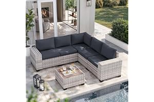 Muphyers 6-Piece Outdoor Patio Furniture Set Wicker Sectional Sofa Set, Patio Conversation Set with Thickened Cushions & Coffee Table for Garden, Backyard, Poolside, Dark Grey