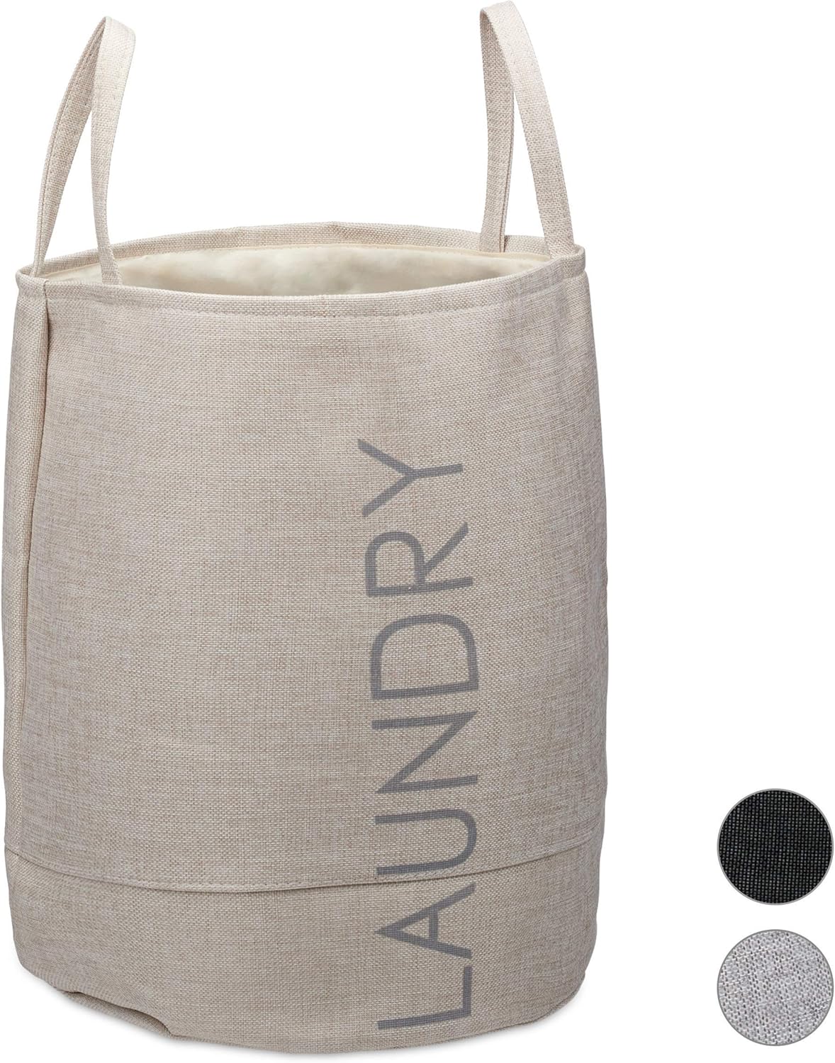 Relaxdays, Beige Wäschekorb, faltbar mit Henkel, 55 l Volumen, runder