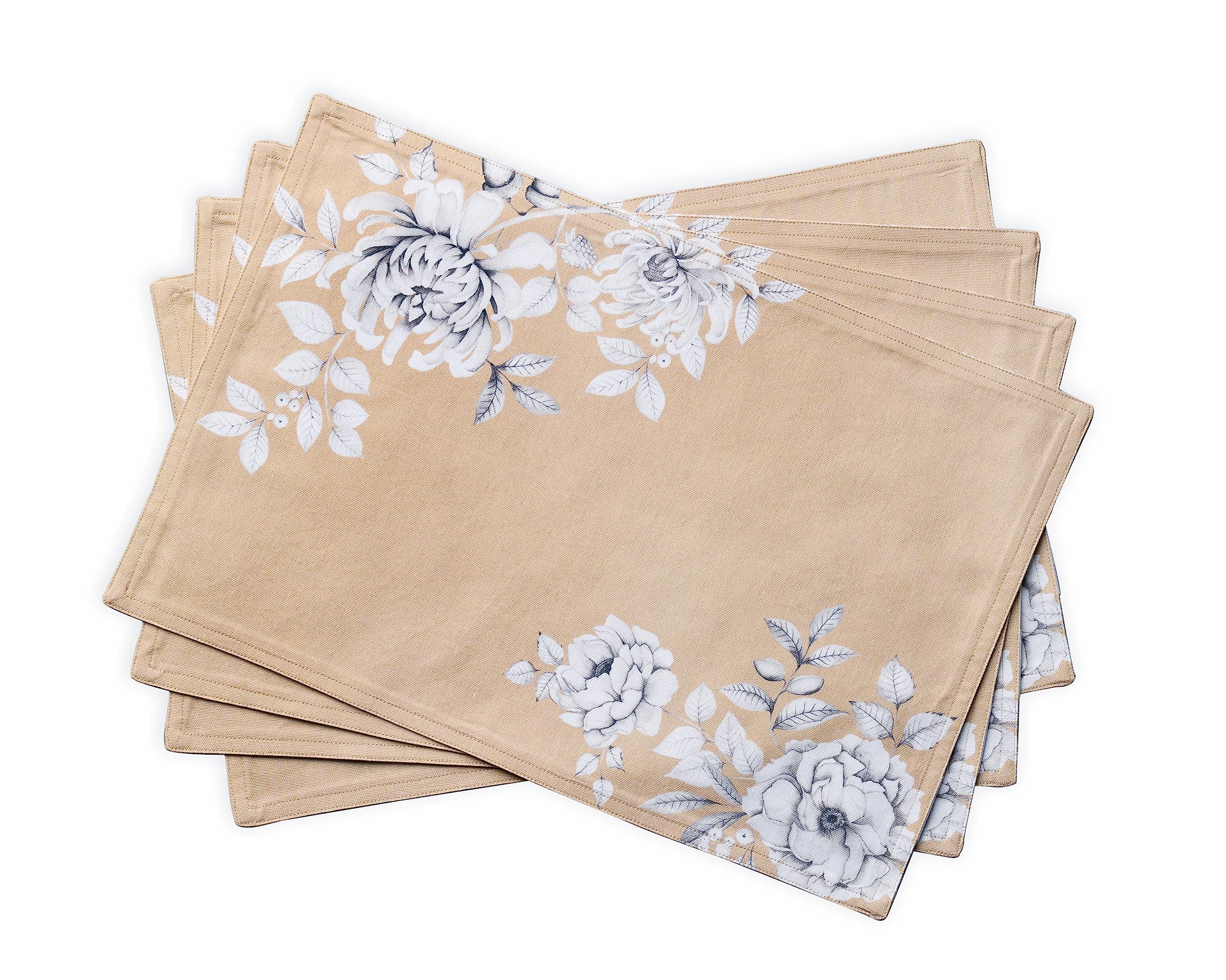 Maison d' Hermine Placemats Set of 4 100% Cotton Washable Cloth Place Mats, Reusable Table Mats for Christmas Decorations Kitchen Dining Party Wedding Restaurant (Pretty Autumn, 33 CM x 48 CM)