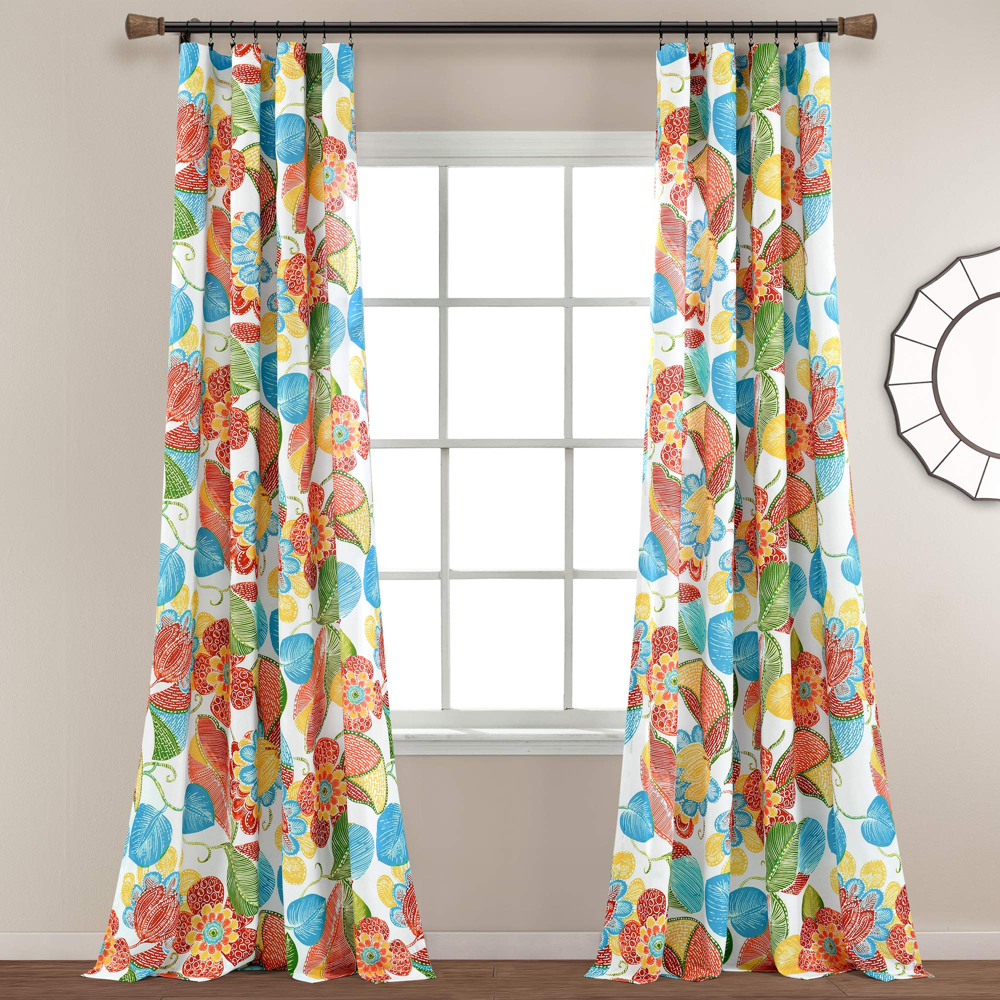 Lush Decor Layla Window Curtain Panel Pair, Polyester, Orange & Blue, 52" W x 84" L (Pack of 2)