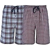 Hanes Mens 2-Pack Woven Stretch Pajama Short, Red Plaid Navy, Medium