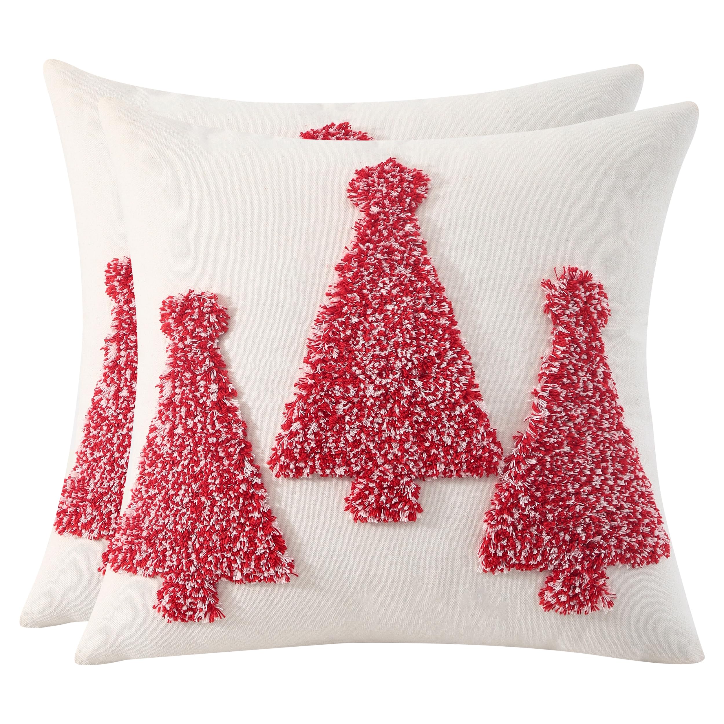 Tosleo Xmas Cushion Covers Red Christmas Tree Throw Pillow Cover Cotton 20 x 20 Inch Christmas Party Decorations Winter Holiday Soft Cushion Case for Sofa Couch Bed Living Room Set of 2