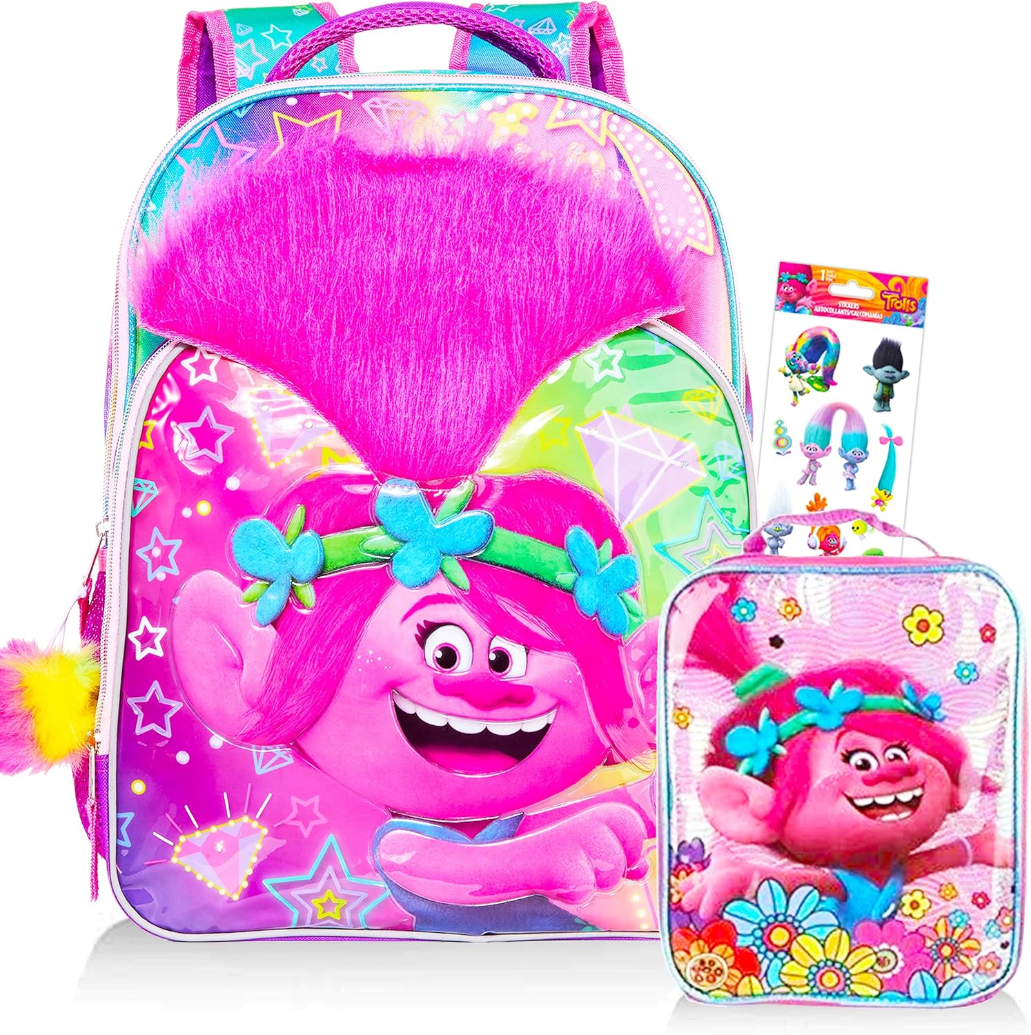 Trolls Backpack with Lunch Box Bundle Set Premium 16