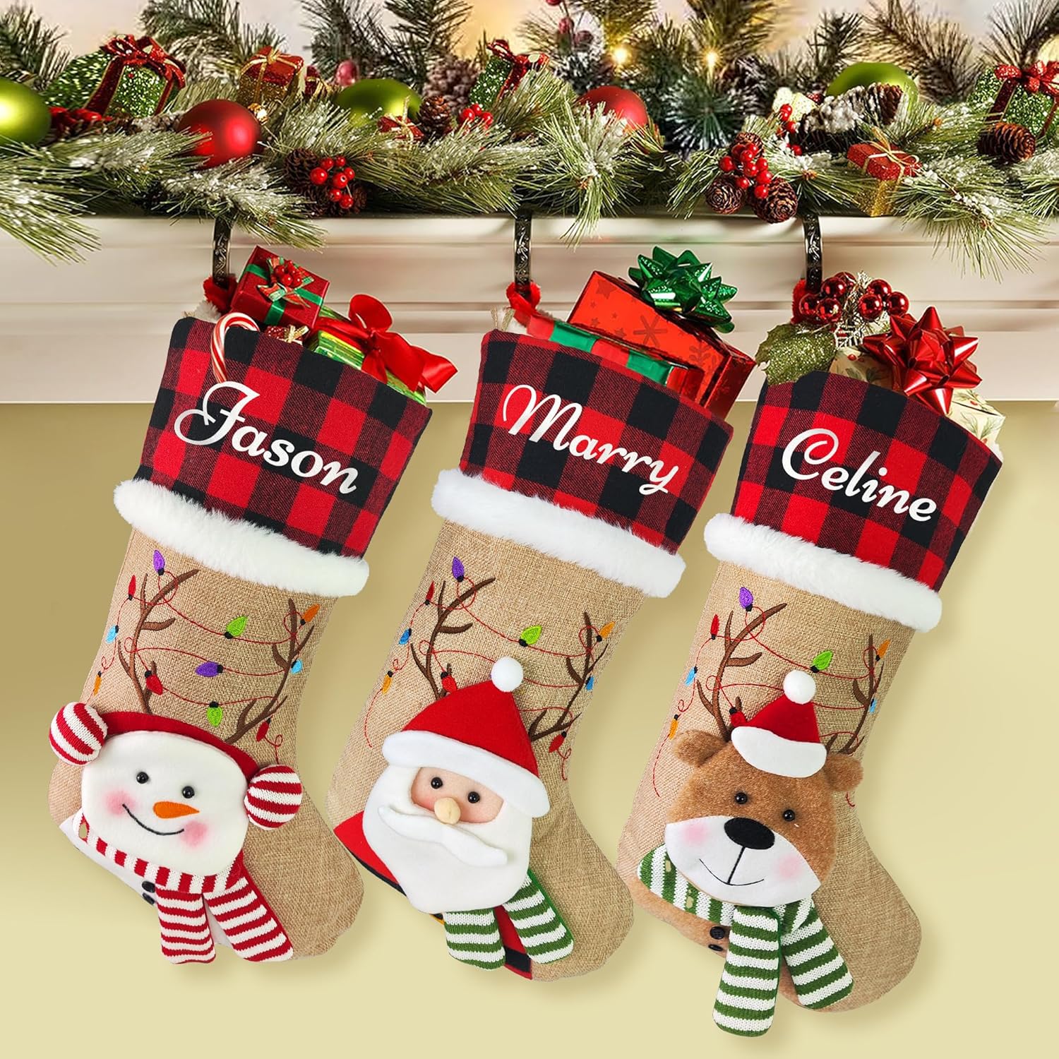 Stockings & Holders - Christmas Stocking Personalized with Name, Custom Christmas Home Decorations, Fireplace Christmas Party Decoration for Family 18