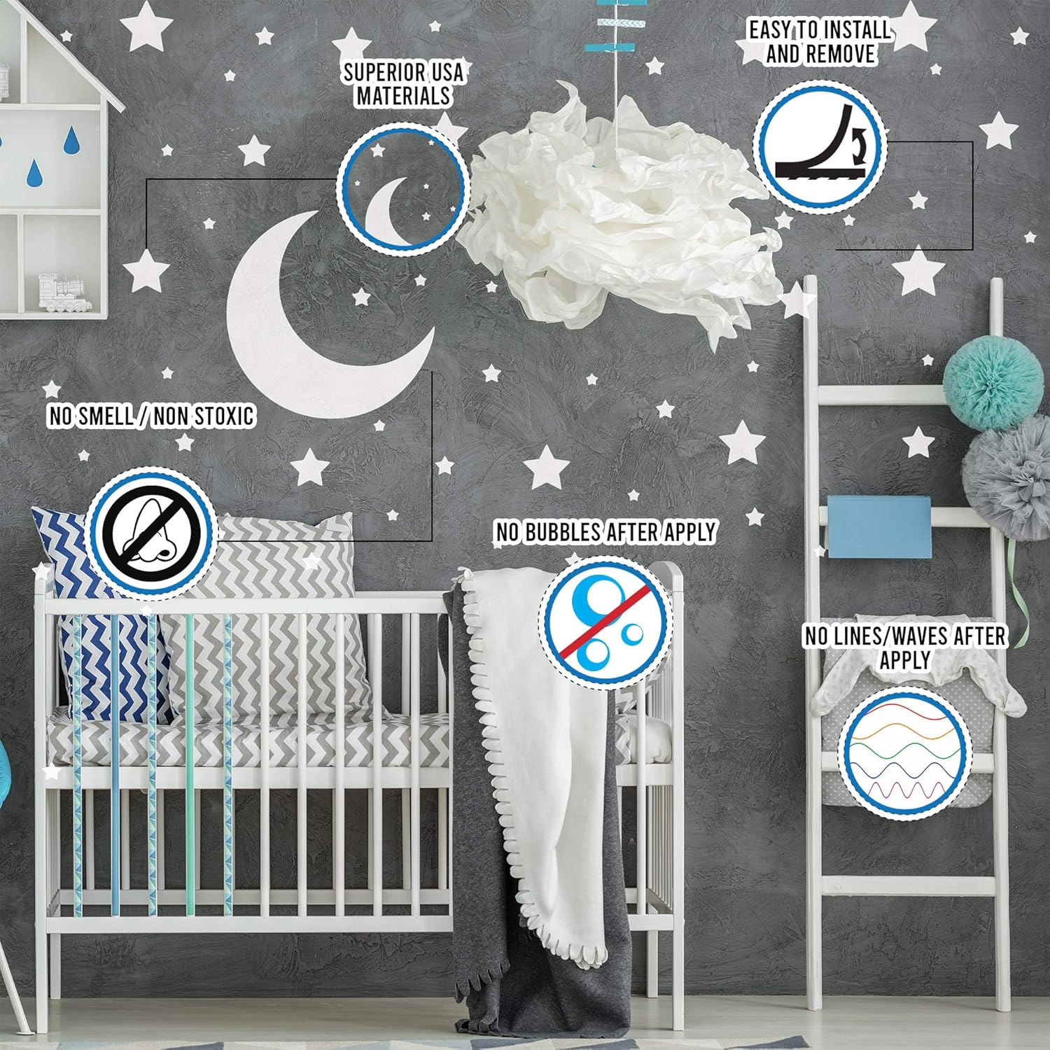 White Stars Stickers - Space Themed Bedroom Constellation Wallpaper Decor Decal - Star Moon Nursery Room Decals for Wall - 220 Stickers - Image 3