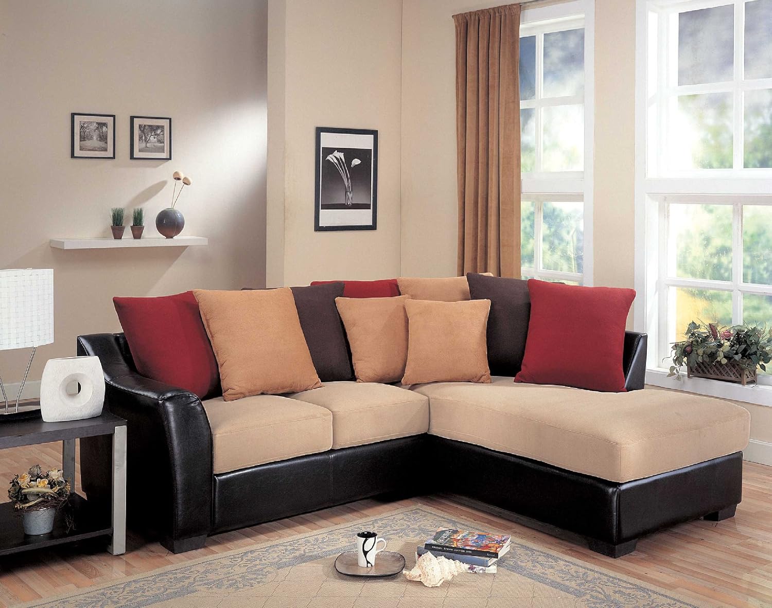 Amazon Com Coaster Lily Sectional Chaise Sofa Cream Microfiber