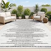 JONATHAN Y Stripe Geometric Indoor Outdoor Area Rug 8X10 Ivory/Black, Zolak Berber for Backyard, Patio, Porch, Easy-Cleaning,