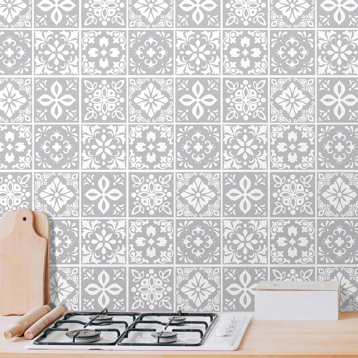 WALPLUS Wall Tile Sticker 15cm 24 pcs Light Grey Cement DIY Art Home Decorations Stick on Tiles Decals Splashback for Kitchen Decor Bathroom Ideas Peel and Stick Backsplash Tile Paint - Image 5