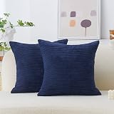 Home Brilliant Navy Corduroy Cushion Covers 65x65 cm 2 Pcs For Sofa Bed