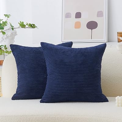 Home Brilliant Navy Corduroy Cushion Covers 65x65 cm 2 Pcs For Sofa Bed