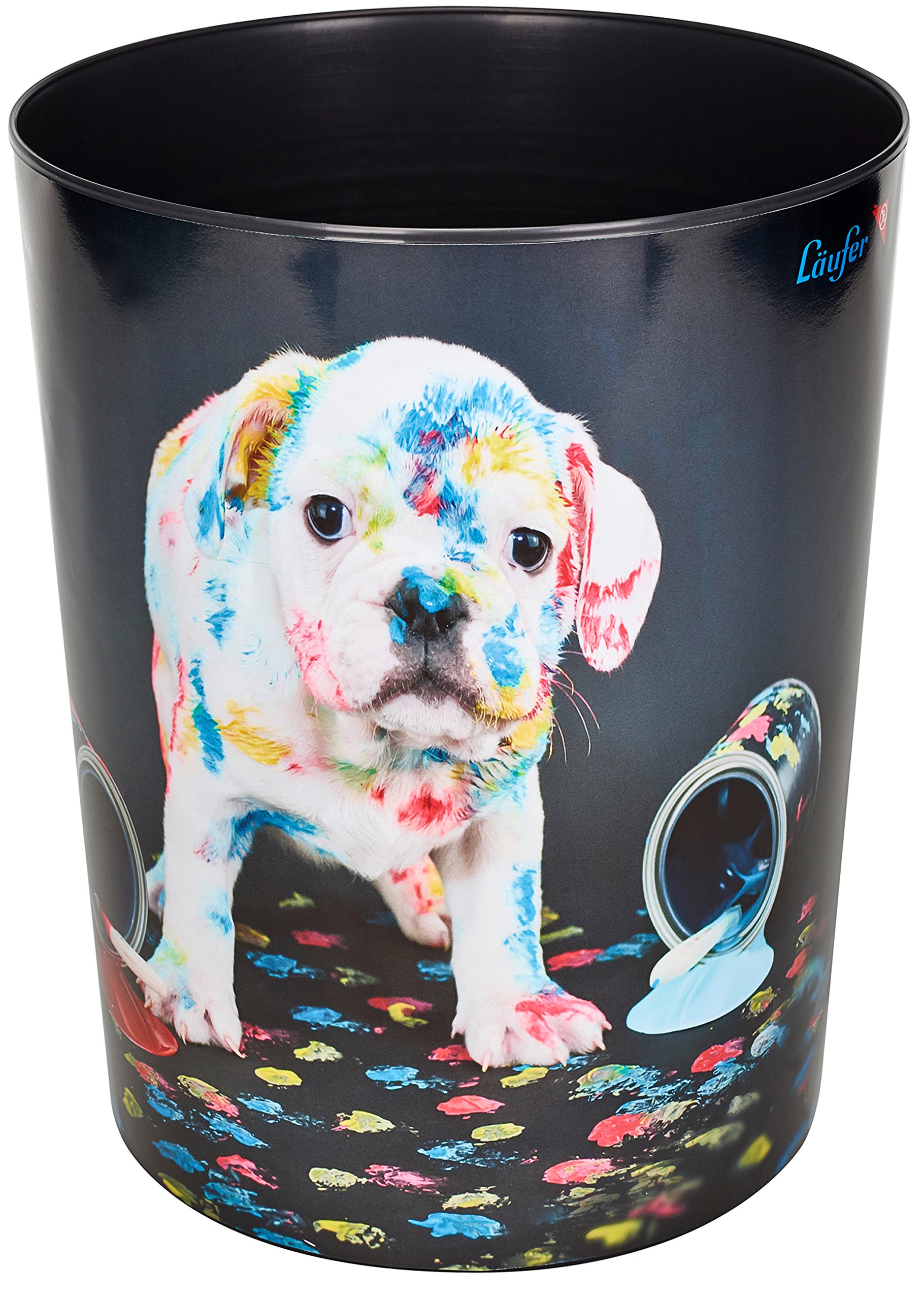 Läufer Runner trash, 13 litre trash can, Perfect for the nursery, Round, Sturdy Plastic, Colorful dog