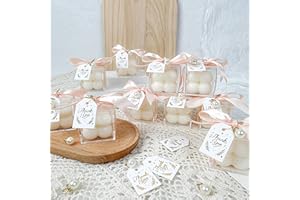 Golibra 10 Sets Wedding Favors for Guests, Mini Scented Bubble Candles with Acrylic Boxes Pink Ribbon Gift Tags and Pearl Accessories for Wedding Bridal Shower Baby Shower Gender Reveal Party