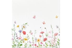Crisky 100 Pcs Wildflower Floral Luncheon Disposable Napkins for Wedding/Engagement/Bridal Shower/Baby Shower/Anniversary Party Decoration, 3-Ply