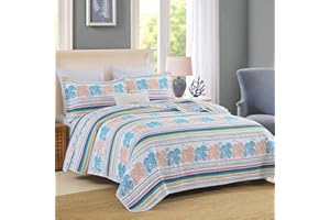 SahSahCasa Quilt Twin Size, Twin Quilt Set, 100% Cotton Quilt, Twin Quilt Bedding Set Bedspreads, Coastal Reversible Lightweight Summer Comforter Bed Spread for Children and Adults, White/Blue/Orange